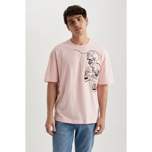 DEFACTO Erkek Bisiklet Yaka Baskılı %100 Pamuk T-shirt