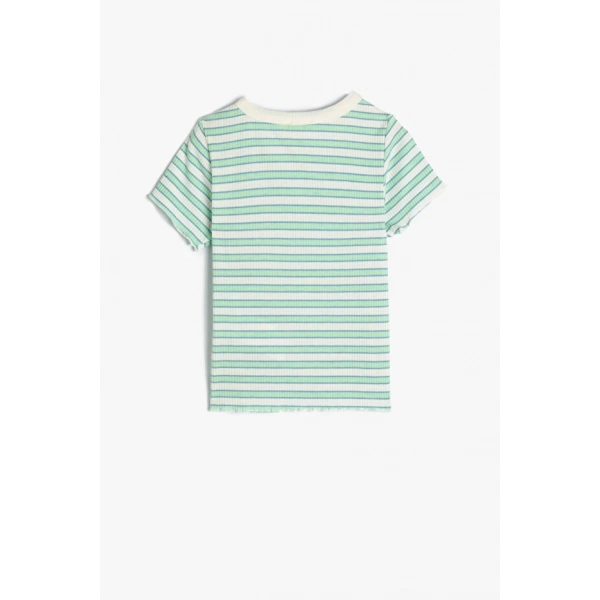 KOTON Kız Çocuk Yeşil Çizgili T-Shirt