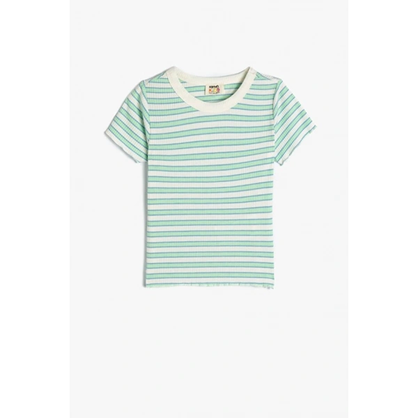 KOTON Kız Çocuk Yeşil Çizgili T-Shirt