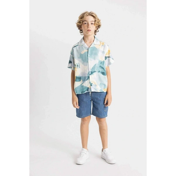 DEFACTO Oversize Geniş Kalıp Polo Yaka Viskon Kısa Kollu Gömlek