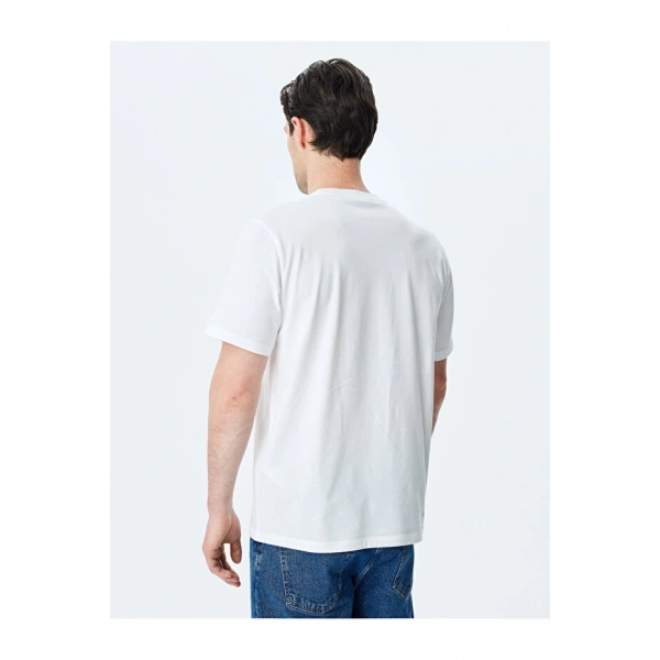 KOTON Bisiklet Yaka Çizgi Baskılı Pamuklu Kısa Kollu Slim Fit Tişört