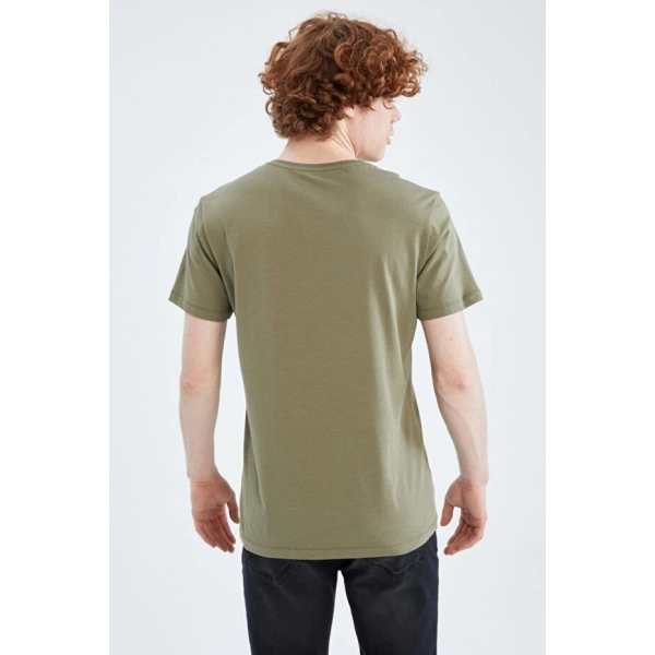 DEFACTO Erkek Slim Fit Bisiklet Yaka Baskılı Pamuklu Tişört