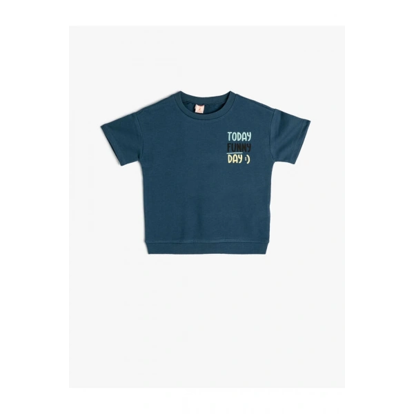 KOTON Çocuk Slogan Baskılı Bisiklet Yaka T-shirt