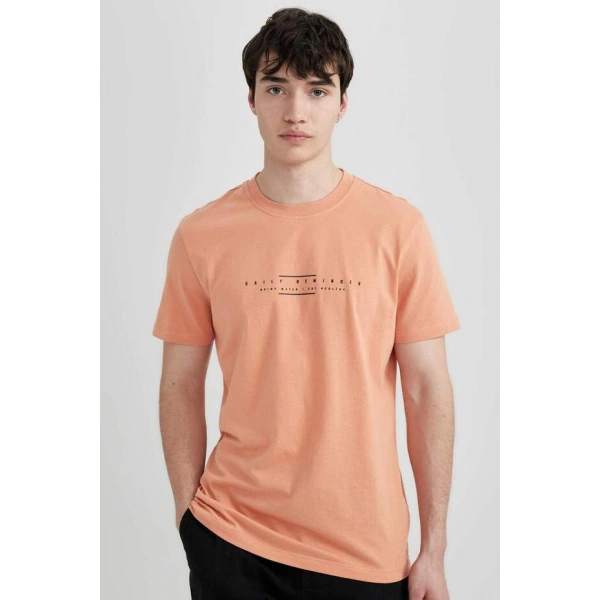 DEFACTO Slim Fit Dar Kesim Bisiklet Yaka Baskılı Kısa Kollu T-Shirt