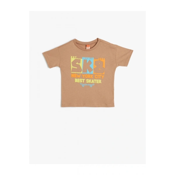 KOTON Çocuk Baskılı Kısa Kollu Bisiklet Yaka Pamuklu T-shirt