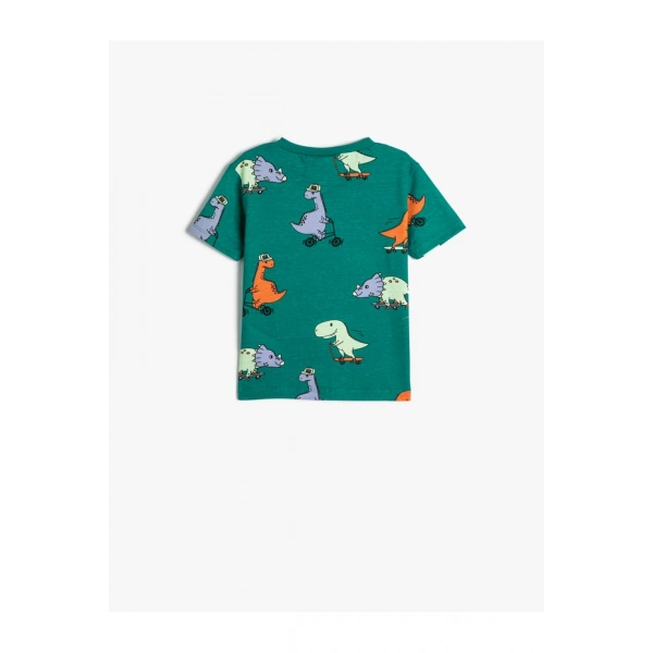 KOTON Erkek Bebek Bisiklet Yaka Dinozor Grafik Baskılı T-shirt