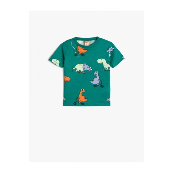 KOTON Erkek Bebek Bisiklet Yaka Dinozor Grafik Baskılı T-shirt