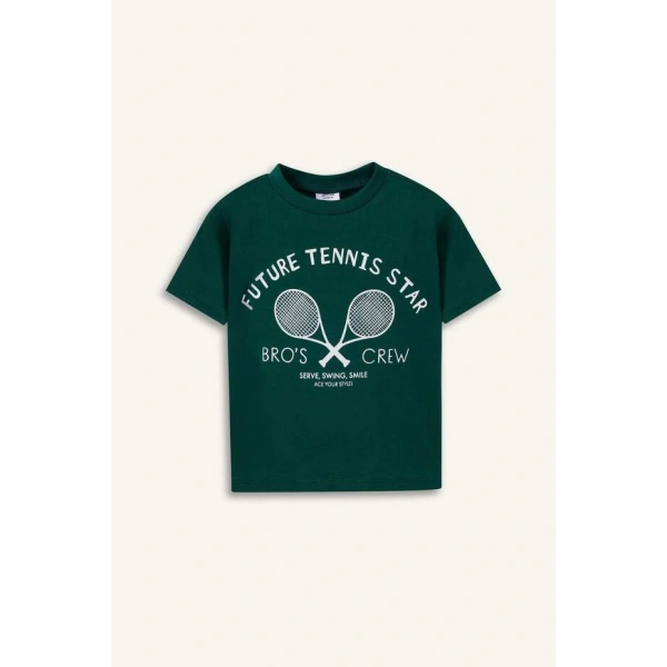 DEFACTO Erkek Bebek Bisiklet Yaka Baskılı Kısa Kollu T-shirt