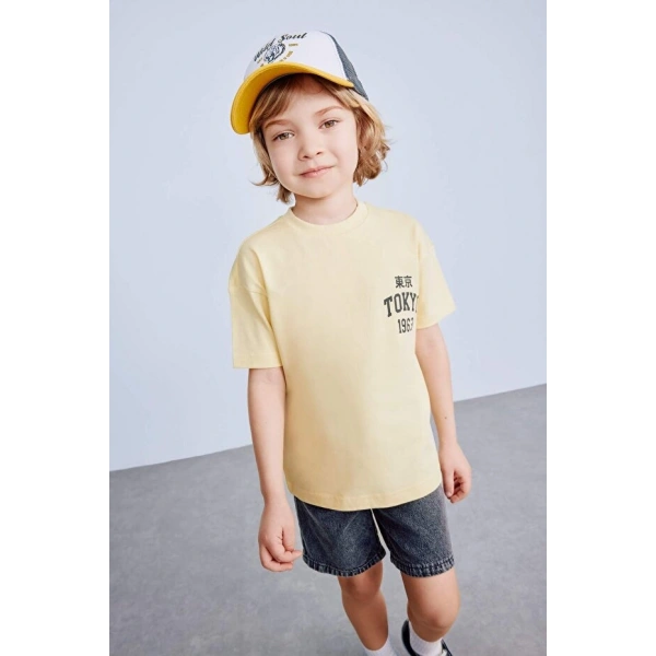 DEFACTO Erkek Bebek Bisiklet Yaka Baskılı Kısa Kollu T-shirt