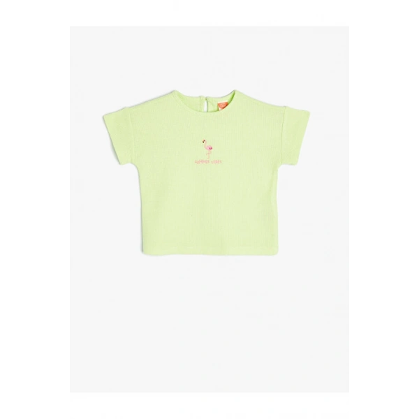 KOTON Kız Bebek Kısa Kollu Flamingo Bisiklet Yaka T-shirt