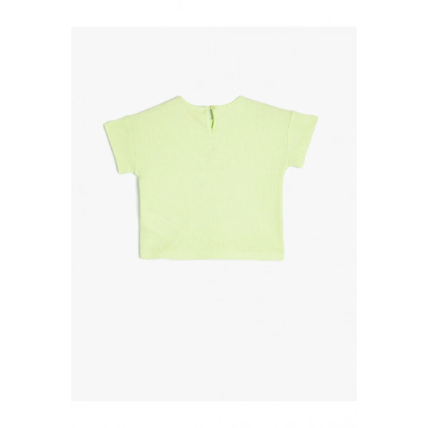 KOTON Kız Bebek Kısa Kollu Flamingo Bisiklet Yaka T-shirt