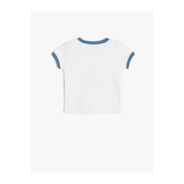 KOTON Kız Çocuk Kısa Kollu Bisiklet Yaka Deniz Kabuğu Baskılı T-shirt