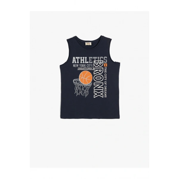 KOTON Erkek Çocuk Basketbol Baskılı Bisiklet Yaka Pamuklu Atlet
