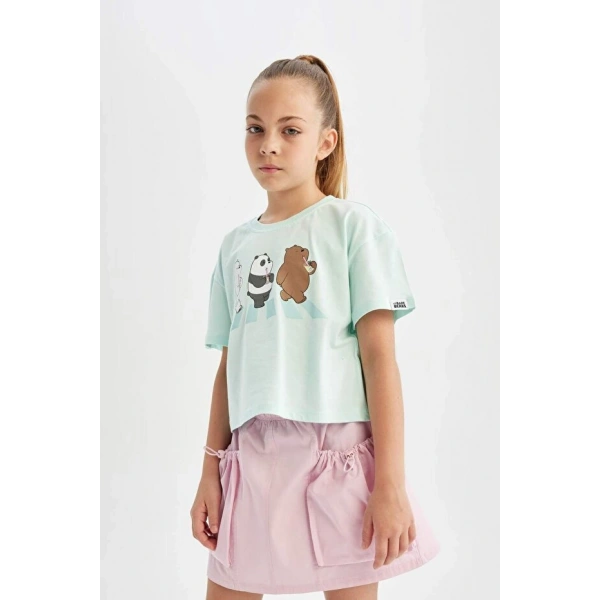 DEFACTO Kız Çocuk Bisiklet Yaka Kısa Kollu T-shirt