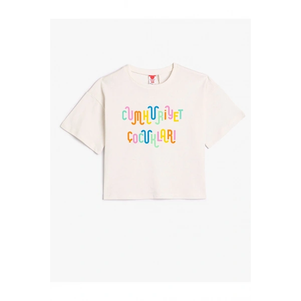 KOTON Kız Çocuk Baskılı Kısa Kollu Bisiklet Yaka Pamuklu T-shirt