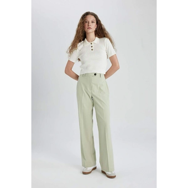 DEFACTO Kadın Klasik Basic Düz Geniş Bol Paça Yüksek Bel Pantalon