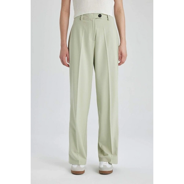 DEFACTO Kadın Klasik Basic Düz Geniş Bol Paça Yüksek Bel Pantalon