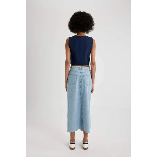 DEFACTO Kadın Long Fit Yırtmaçlı Maxi Jean Etek
