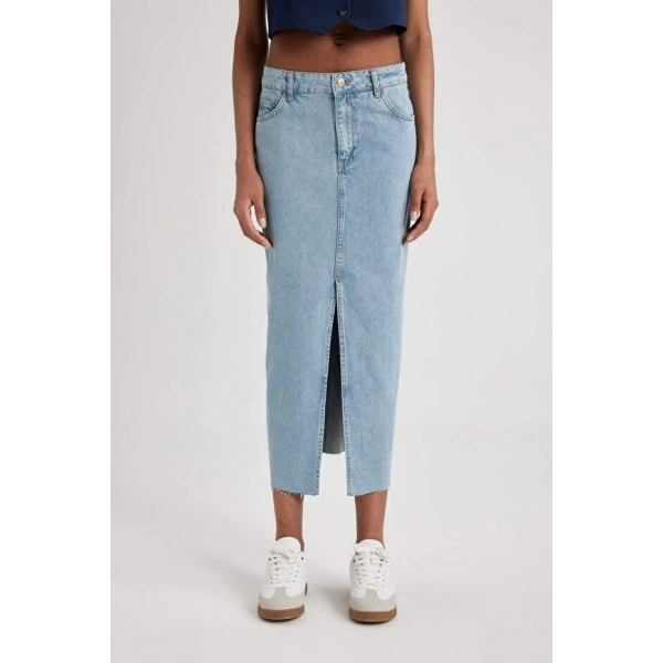 DEFACTO Kadın Long Fit Yırtmaçlı Maxi Jean Etek