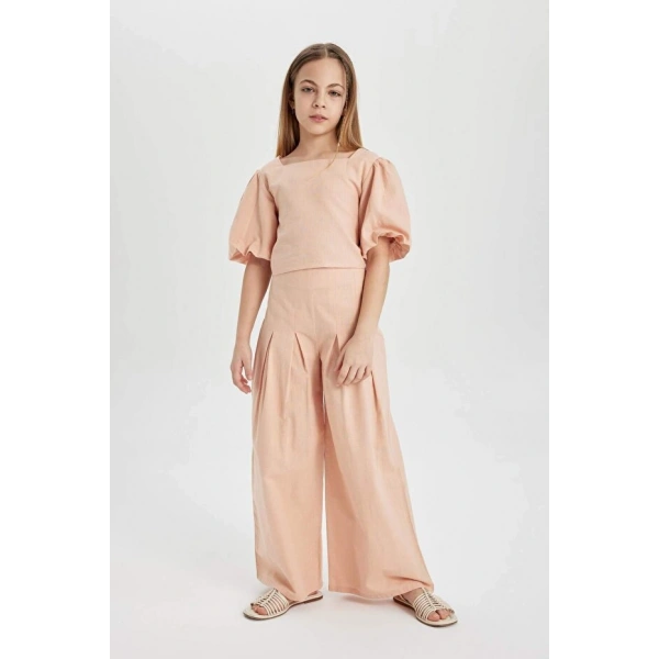 DEFACTO Kız Çocuk Wide Leg Geniş Bol Paça Pamuklu Pantolon