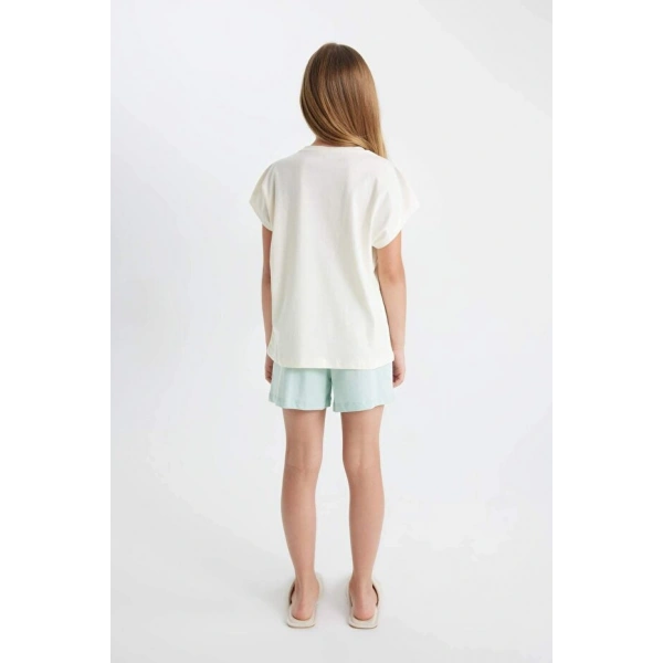 DEFACTO Kız Çocuk Pijama Takımı Kısa Kollu Üst Şort