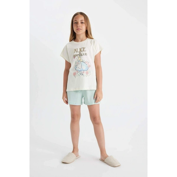 DEFACTO Kız Çocuk Pijama Takımı Kısa Kollu Üst Şort