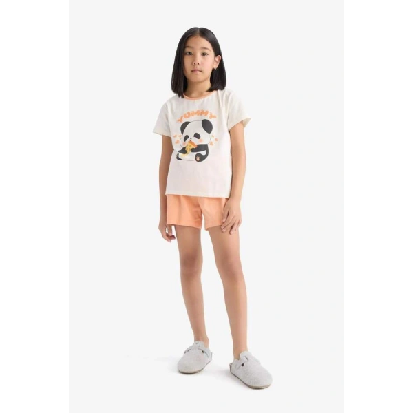 DEFACTO Kız Çocuk %100 Pamuklu Baskılı Beli Lastikli Pijama Takımı