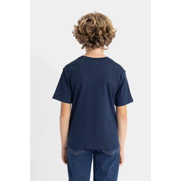 DEFACTO Erkek Çocuk Bisiklet Yaka Renk Bloklu Baskılı Kısa Kollu T-shirt