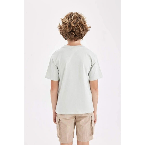 DEFACTO Erkek Çocuk Bisiklet Yaka Baskılı Kısa Kollu T-shirt