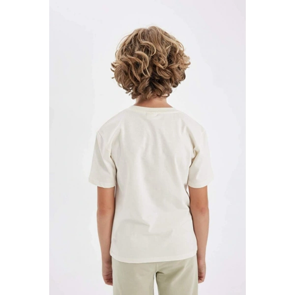DEFACTO Erkek Çocuk Bisiklet Yaka Baskılı Kısa Kollu T-shirt