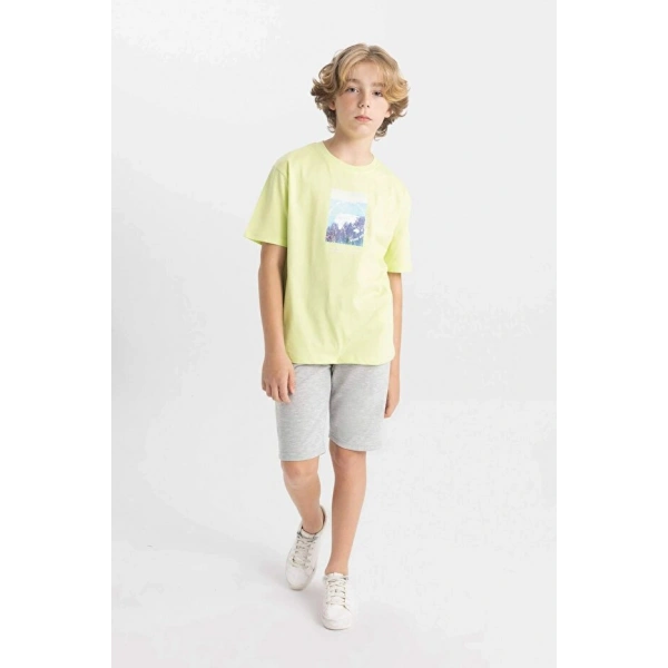 DEFACTO Erkek Çocuk Bisiklet Yaka Baskılı Kısa Kollu T-shirt
