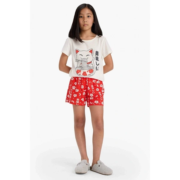 DEFACTO %100 Pamuklu Anime Baskılı Pijama Takımı Kız Çocuk