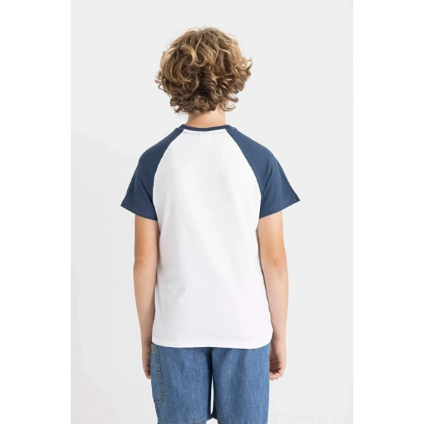 DEFACTO Erkek Çocuk Bisiklet Yaka Baskılı Kısa Kollu T-shirt