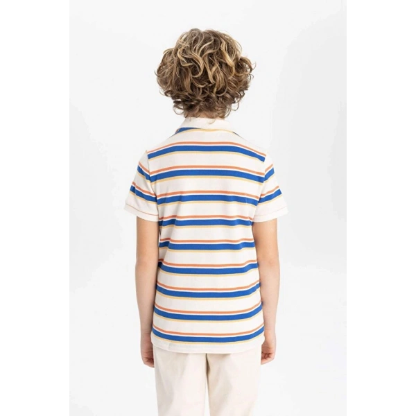 DEFACTO Erkek Çocuk Polo Yaka Çizgili Pike Kısa Kollu T-shirt