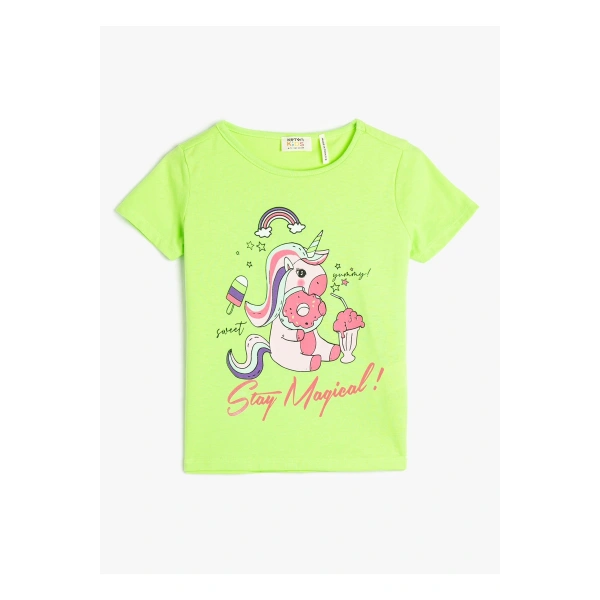 KOTON Kız Çocuk Baskılı Neon Sarı T-shirt