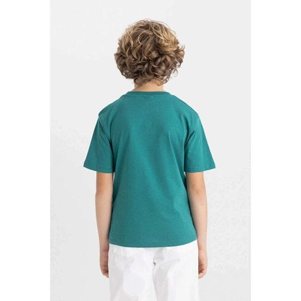 DEFACTO Erkek Çocuk Bisiklet Yaka Renk Bloklu Baskılı Kısa Kollu T-shirt