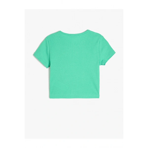 KOTON Kız Çocuk Pamuklu Panda Baskılı Bisiklet Yaka Kısa Kollu Crop T-shirt