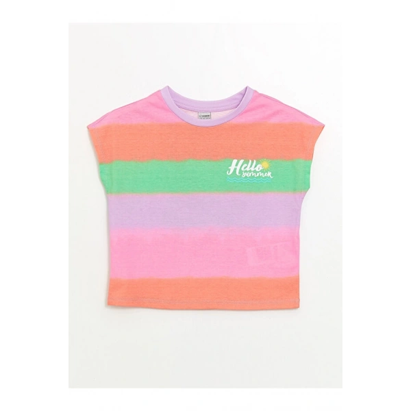LC WAİKİKİ Bisiklet Yaka Renk Bloklu Kısa Kollu Kız Çocuk T-Shirt