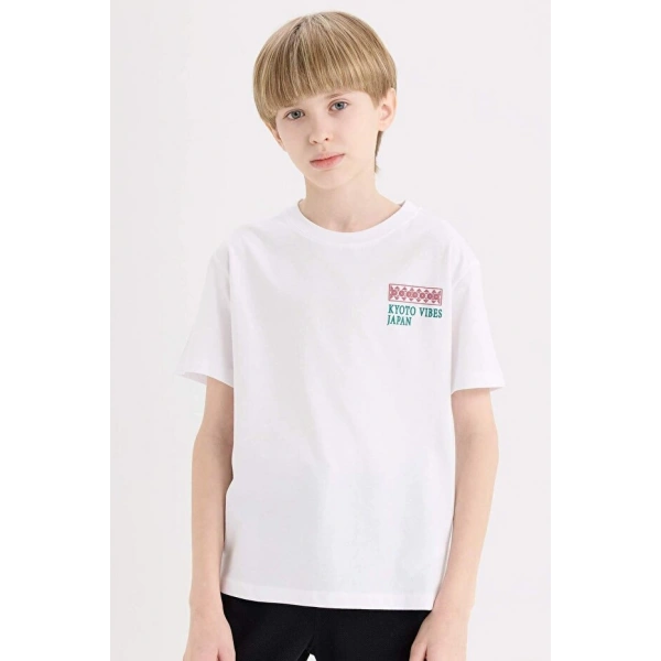 DEFACTO Bisiklet Yaka Sırt Baskılı Kısa Kollu T-Shirt