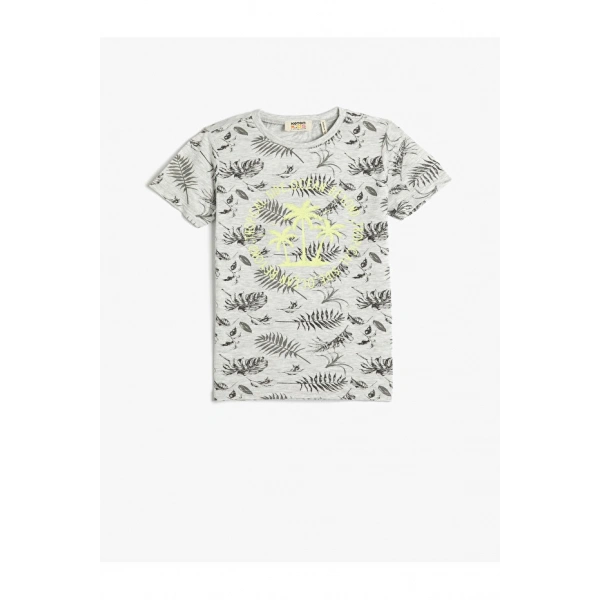KOTON Erkek Çocuk Kısa Kollu Bisiklet Yaka Baskılı Pamuklu T-shirt