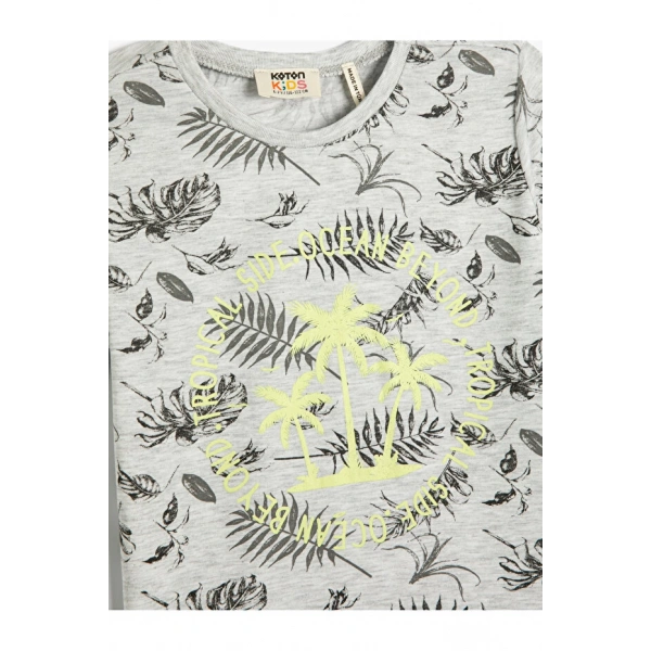 KOTON Erkek Çocuk Kısa Kollu Bisiklet Yaka Baskılı Pamuklu T-shirt