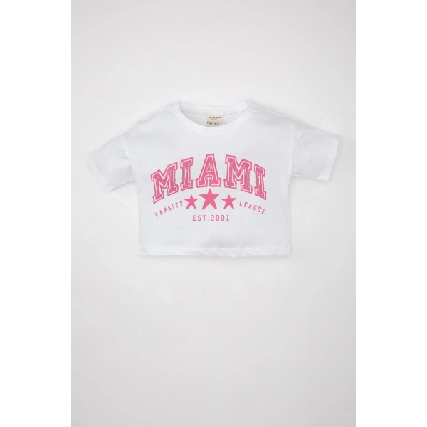 DEFACTO Kız Bebek Bisiklet Yaka Baskılı Kısa Kollu T-shirt