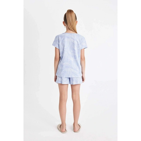 DEFACTO Kız Çocuk Pijama Takımı Desenli Kısa Kollu Üst Şort