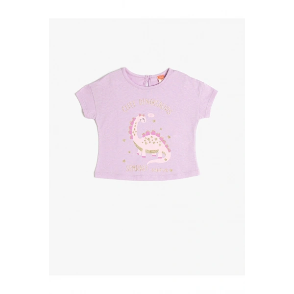 KOTON Kız Bebek Kısa Kollu Bisiklet Yaka Dinozor Baskılı Pamuklu T-shirt