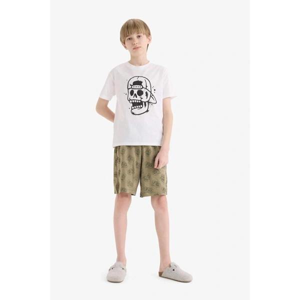DEFACTO Erkek Çocuk %100 Pamuklu Regular Fıt Desenli Beli Lastikli Pijama Takımı