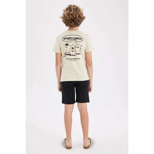DEFACTO Erkek Çocuk Pijama Takımı Baskılı Kısa Kollu Üst Şort