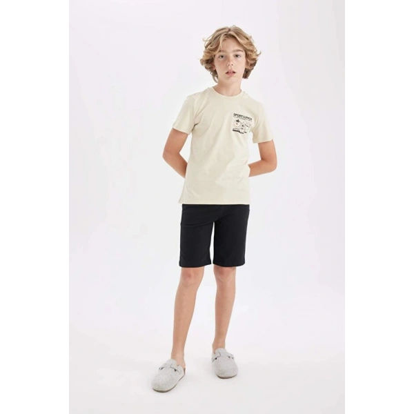 DEFACTO Erkek Çocuk Pijama Takımı Baskılı Kısa Kollu Üst Şort