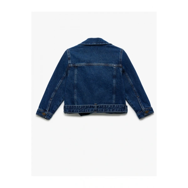 KOTON Kız Çocuk Pamuklu Uzun Kollu Kemer Detaylı Fermuarlı Denim Ceket