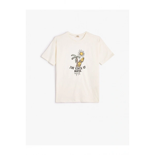 KOTON Erkek Çocuk Kısa Kollu Bisiklet Yaka Baskı Detaylı Pamuklu T-shirt