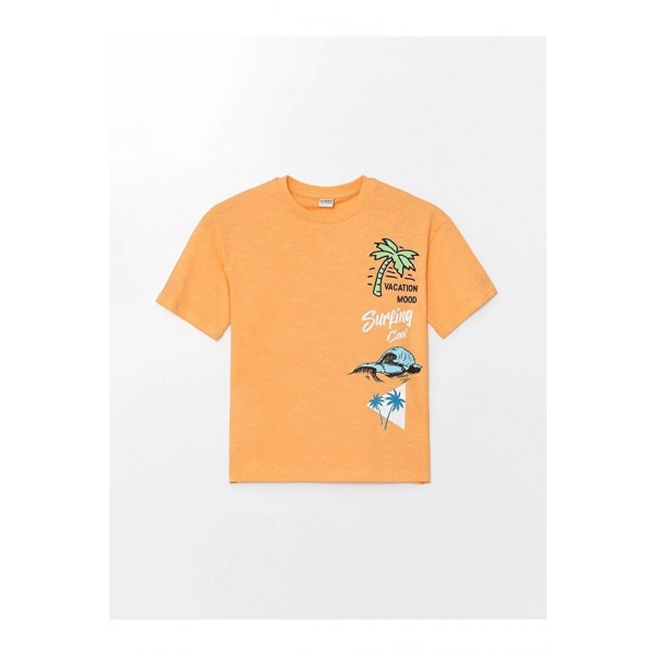 LC Waikiki Erkek Çocuk Açık Turuncu Oversize Bisiklet Yaka Tişört